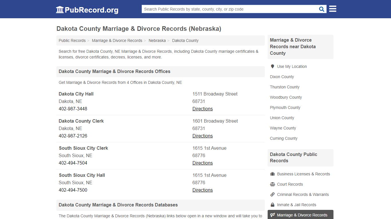 Dakota County Marriage & Divorce Records (Nebraska)